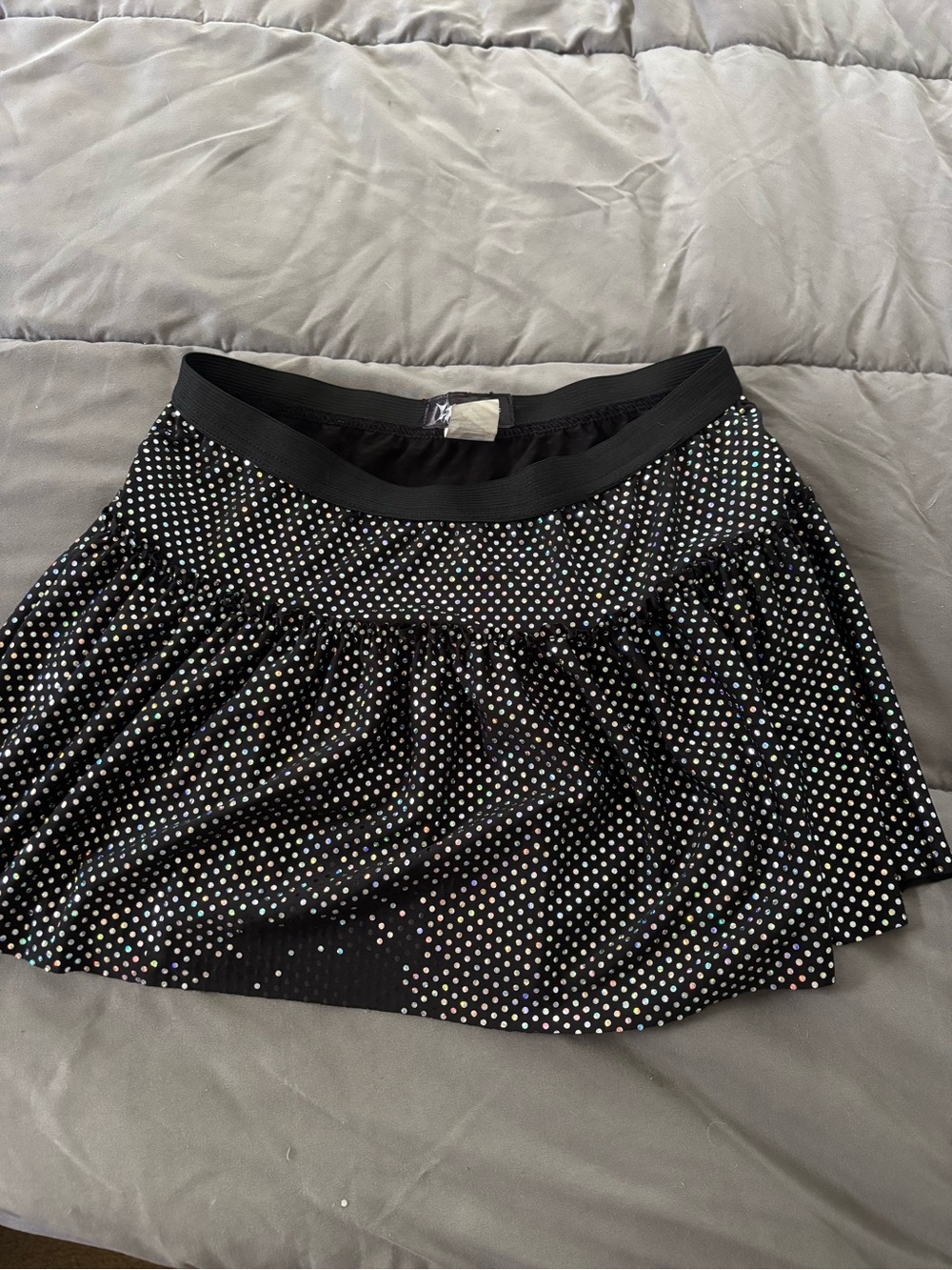 Black Polka Dot Skater Skirt with Iridescent Dots